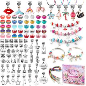 CLOYAN Charm Bracelet Making Kit, 115PCS Bracelet Making Kit for Girls with Beads, Jewelry Charms, String Necklace, Bracelets for DIY Craft, Jewelry Making Kit for Girls 8-12.