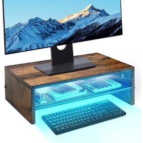Monitor Shelf Riser Stand with Storage for Desk, Mesh Wooden Desk Desktop Organizer with Drawers, for Office Desk Accessories Organizer Supplies