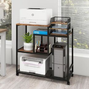 Natwind Mobile Printer Stand with Wheels,Computer Host Cart,PC Tower Stand, Multi-Functional Organizer Shelf for Shredder, Scanner, CPU,File Papers and Other Office Supplies (Retro)