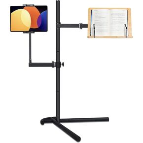 wishacc Book Stand for Reading with Adjustable Tablet Holder, Sturdy Metal Construction Floor Stand in Bed for Laptop,Tablet,Phone,Book Reading
