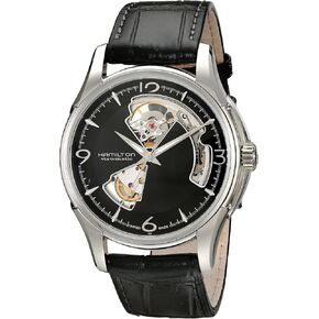 Hamilton Watch Jazzmaster Open Heart Auto | Swiss Made | 40mm Stainless Steel Case | Black Dial Analog Watch | Black Leather Strap (Model: H32565735)