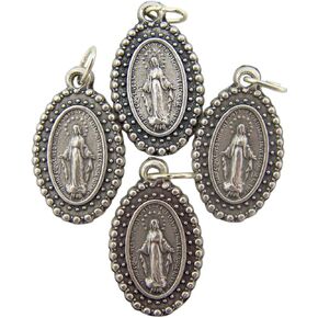 Lot of 4 Our Lady of Grace 1 Inch Silver Tone Beaded Edge Miraculous Medal