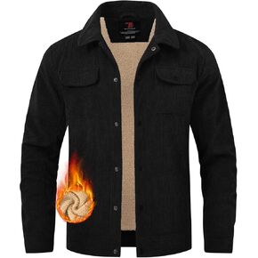 TBMPOY Men's Corduroy Jacket Sherpa Fleece Lined Jackets Warm Winter Trucker Work Casual Hiking Coat with 5 Pockets