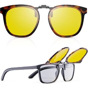 Goiteia Oversized Flip up Clip on Night Driving Glasses for Men Women, Anti Glare from Headlights, Frame Clip Conceal Glasses