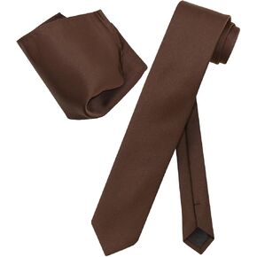 Vesuvio Napoli CHOCOLATE BROWN Skinny 2.5" NeckTie Handkerchief Neck Tie Set