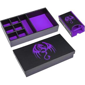 4 in 1 Multifunctional D&D Storage Dice Box Portable Dice Tower, Purple DND Dice Rolling Tray Leather Dice Case for RPG Dungeons and Dragons Role Playing Games and Other Tabletop Game