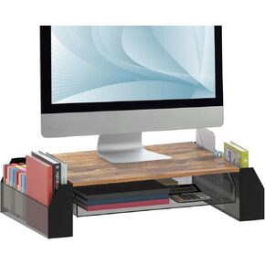 Trwcrt Metal Desk Monitor Stand Riser with Drawer and Pen Holder for Computer, Laptop, Desk, Black