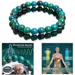 HEITIGN 2Pcs Diabetes Chrysocolla Bracelet Handcrafted Round Beaded Bracelet for Women Men