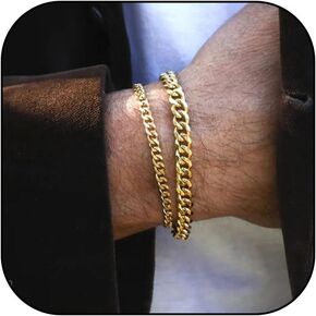 YANCHUN Mens Bracelet Silver Bracelet for Men Chain Bracelet 14K Gold Plated Cuban Link Bracelet Set for Men Stackable Bracelets Gifts for Him in Kuwait