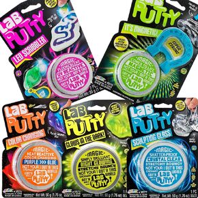 JA-RU Lab Putty Assorted, Its Magnetic, Heat Sensitive, Crystal Clear, UV Sensitive, Glow in The Dark (5 Pack) Crazy Stress Putty Sensory. Includes Sticker 9578, 9574, 9575, 9576, 9577s