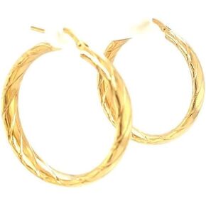 Amoro Italian Etched Gold Plated Sterling Silver Medium Hoop Earrings 30mm x 30mm