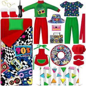 1 Set Christmas Elf Doll Accessories Set Includes Apron Chef Hat Hammock Swing Sleeping Bag Bathrobe Sweater Dress Headwear Scarf Ear Muffs Eye Mask Glasses Shoes for Elf Doll (Baseball)