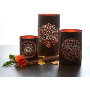 Gold & Garden Tabletop Black Mandala Decorative Lantern Set