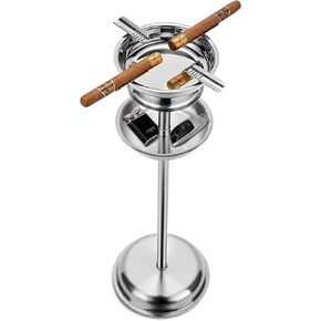 Cigar Ashtray Floor Standing for Patio, Detachable Accessory Tray, Stable Polished Stainless Steel Ashtray for Indoor/Outdoor Use, Standing Ashtray for Cigar Enthusiast