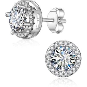 Moissanite Stud Earrings for Women Men 1ct Halo Earrings 18K White Gold Plated 925 Sterling Silver Post D Color Round Lab Created Diamond Earrings