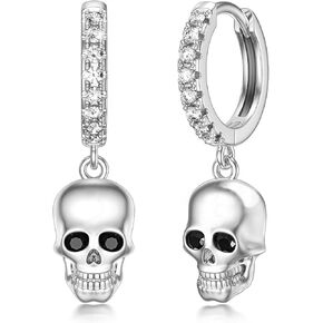 Skull Earrings for Men Skull Dangle Earrings 925 Sterling Silver Skull Jewelry Gothic Skeleton Punk Skull Halloween Jewelry Gifts for Women Men Biker