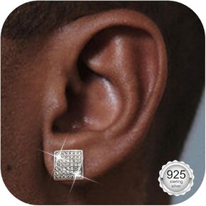 أقراط من الفضة الإسترليني عيار 925 للرجال والنساء - أقراط زركونيا مكعبة مضادة للحساسية أقراط رجالي مطلية بالذهب عيار 18 قيراط أقراط مرصعة بالألماس مربعة كبيرة 12 مم للأذنين الحساسة in Kuwait