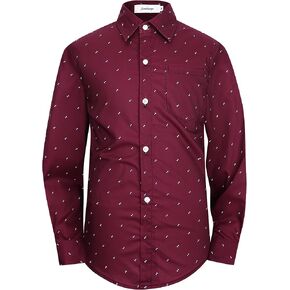 Boys Long Sleeve Patterned Dress Shirt Button Down Comfort Flex Shirts