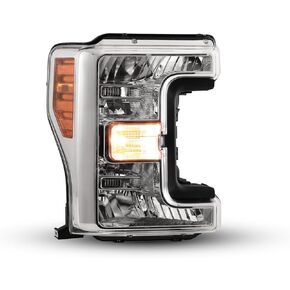WolfX Headlights for 2017 2018 2019 Ford F250 F350 F450 F550 Super Duty Halogen Headlight Model OE Replacement Headlamp Assembly Clear Lens Chrome Housing with Amber Reflector, Passenger Side