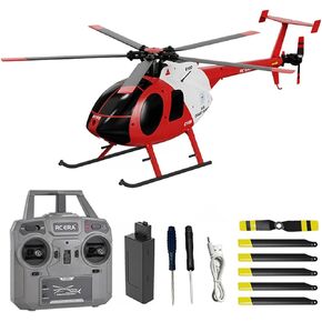 C189 Remote Control Helicopter, 2.4G 6CH UAV 1:28 Brushless Motor RC Helicopter Single Blade Flybarless Remote Helicopter RTF with Optical Flow Localization 2 Battery - Red