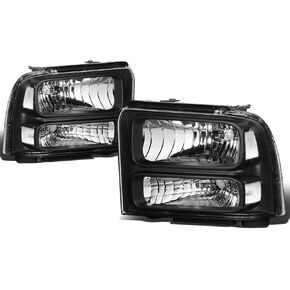 Auto Dynasty Halogen Model Headlights Assembly Compatible with Ford F250 F350 F450 F550 Super Duty 2005 2006 2007, Driver and Passenger Side, Black Housing Clear Lens