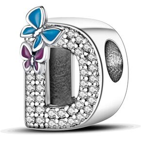 Letter Charms with Cubic Zirconia 925 Sterling Silver Initial Charms for Bracelets and Necklace Butterfly Alphabet Charms for Women Girls Birthday Charms