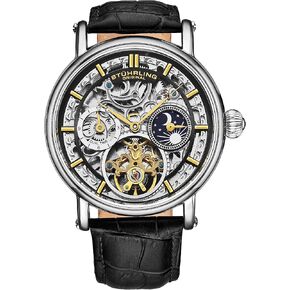 Stuhrling Original Men's Automatic Watch Silver Case, Silver Bezel, Alligator Embossed Genuine Leather Strap