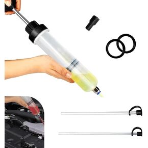 1 PC Manual Automotive Fluid Extraction Pump with Hose, 200 CC Power Steering Transmission Car Brake Oil Pump with Gasket, Oil Change Suction Pump, Universal for Most Cars (White)