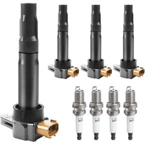 Ignition Coil Packs and Spark Plugs fit for L4 2.0 2.4 2009 2010 2011 2012 2013 Suzuki Grand Vitara Kizashi SX4, UF634, Set of 4