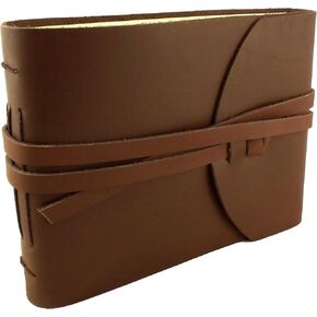 Rustic Genuine Leather Photo Album with Gift Box - Scrapbook Style Pages - Holds 100 4x6 or 5x7 Photos - Photo Book 6x8"