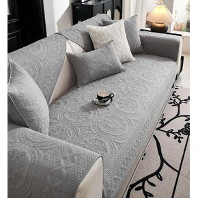 vctops Boho Geometric Embroidery Couch Cover Soft Cotton Quilted Anti Slip Sectional Couch Covers Washable Sofa Slipcover for Dogs, Children, Pets Furniture Protector (Grey,36"x47")