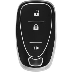 3 Button TPU Key Fob Shell Cover for 2016 2017 2018 2019 2020 2021 2022 Chevy Spark Traverse Equinox Trailblazer Trax (HEYEZQTY-xuefolan-H3C 3 Button Gold Black)