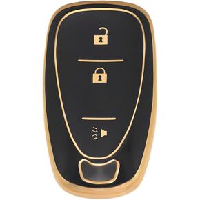 3 Button TPU Key Fob Shell Cover for 2016 2017 2018 2019 2020 2021 2022 Chevy Spark Traverse Equinox Trailblazer Trax (HEYEZQTY-xuefolan-H3C 3 Button Gold Black) in Saudi Arabia
