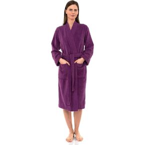 TowelSelections رداء نسائي من القطن التركي الناعم تيري كيمونو رداء حمام متوسط/كبير أرجواني جمشت in Kuwait