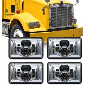 4x6 Inch LED Headlights 4 PCS 60W 14400LM DOT Approved Rectangular, Replacement for H4651 H4652 H4656 H4666 H6545 Compatible with Peterbilt Kenworth Freightliner Ford Probe Oldsmobile Cutlass