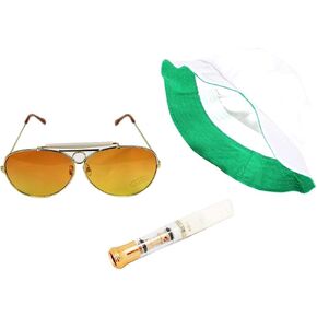 Fear & Loathing Las Vegas Hat, Orange Amber Sunglasses, and Gold Tip Cigarette Filter Holder Combo - Embrace The Madness!