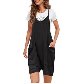 Nirovien ثوب فضفاض نسائي كبير الحجم بدون أكمام وحزام سباغيتي قصير مع جيب وقطعة واحدة فضفاضة (أسود، S) in Kuwait