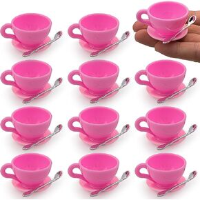 12 Sets Mini Coffee Cups Mini Dollhouse Cups Miniatures Tea Mups Food Kitchen Toys for DIY Decoration Craft Accessories (Pink)