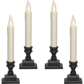 612 Vermont Vintage LED Battery Operated Window Candles with Timer, Bright Warm White Glow, VT-1806P-4 (Pack of 4, Pewter)