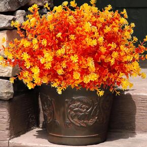 Grunyia 20 Bundles Artificial Flowers Outdoor UV Resistant No Fade Fake Plants Faux Plastic Shrubs for Garden Patio Porch Window Box Home Wedding Farmhouse Hanging Décor
