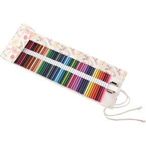 Surblue Canvas Pencil Case Pencil Roll Wrap with 72 Slots Coloring Pencil Holder Organizer Paint Brush Storage Pouch Portable for Artist, Writer (Blue Cat