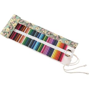Surblue Canvas Pencil Case Pencil Roll Wrap with 72 Slots Coloring Pencil Holder Organizer Paint Brush Storage Pouch Portable for Artist, Writer (Blue Cat