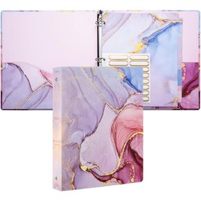 Cute Binders! Decorative Hardcover 3 Ring Binder 1 Inch (Letter-Size) with 5-Tab Dividers and File Folder Labels. Pink Marble Three Ring Binder for Cute School Supplies and Office Supplies