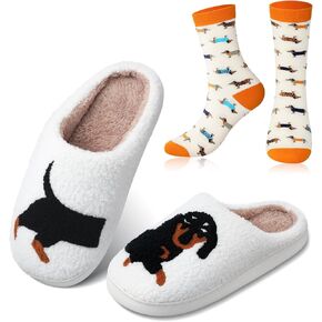 Geyoga Dachshund Slippers Sock Lover Gift Women Cartoon Animals Fluffy Plush Slippers Non Skid House Slippers Christmas Gift