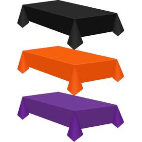12 Pieces Halloween Disposable Plastic Tablecloth for Rectangle Tables Waterproof Table Cover for Halloween Parties and Decorations, 54 x 108 Inch, Black, Orange, Purple