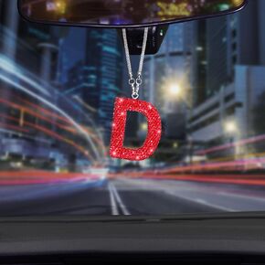 ToBeQueen Car Mirror Hanging Letter B Car Charm, Crystal Rhinestone Diamond Car Mirror Hanging Accessories, Cute Lucky Hanging Rhinestone Initial Car Pendant (Red,B)