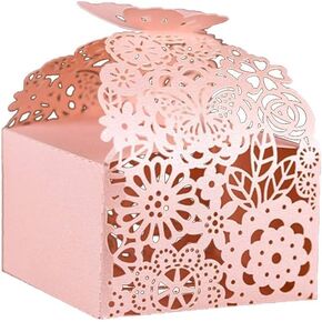 50pcs Laser Cut Butterfly Favor Boxes, 2.6" x 2.6" x 1.6" Floral Gift Box for Bridal Shower Anniversary Wedding Party,Baby Shower,First Communion, Pink