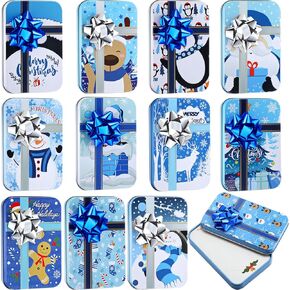 Yaocom Christmas Gift Card Tin Boxes Gift Card Holder Small Christmas Boxes with Lids and Flower Stickers for Greeting Card Gift Money Key Holiday Xmas Stocking Stuffer, 4.9 x 3.3 x 0.7 Inch (12 Sets)