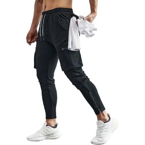 Mens Workout Sweatpants Cargo Jogger Pants Athletic Track Pants with Zipper Pockets