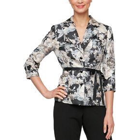 Alex Evenings Women's Stretch Taffeta 3/4 Sleeve Formal Blouse with Buttons, Special Occasion Dress Shirt